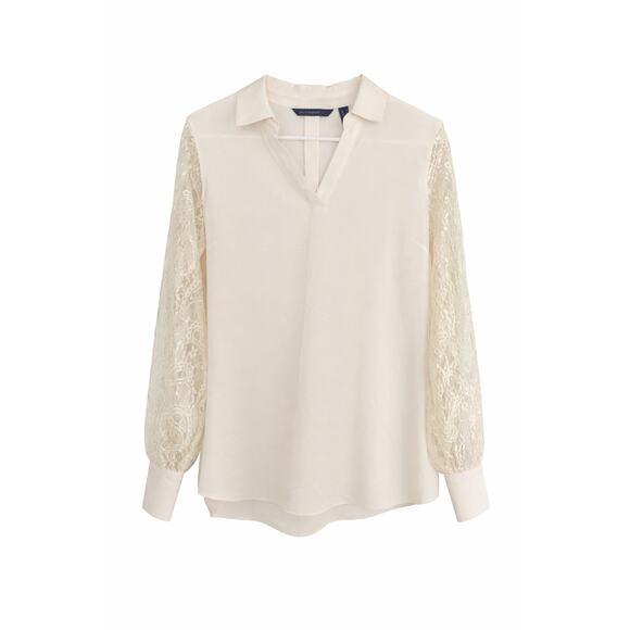 Isaac Mizrahi Live! Tops - Isaac Mizrahi Live Ivory Lace Long Sleeve V-Neck Blouse Women's Small